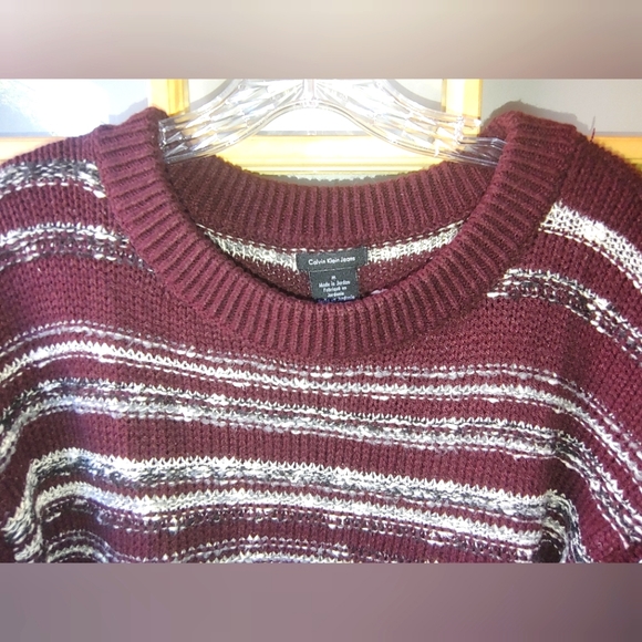 Calvin Klein Jeans Oversized Marled Burgundy/Silver Crewneck Sweater M - Picture 6 of 7